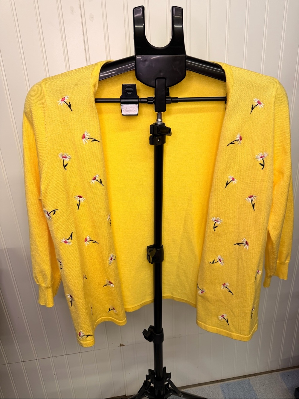 Yellow Floral Embroidered Open-Front Women's Cardigan
